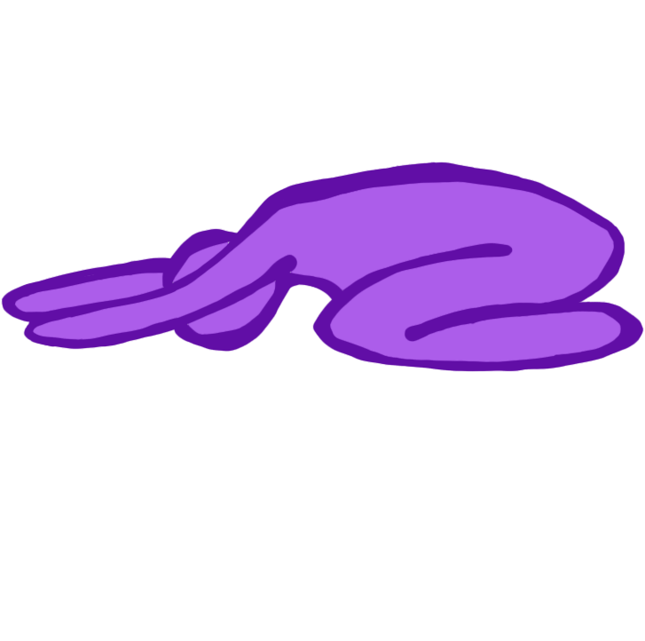  purple figure doing the child's pose